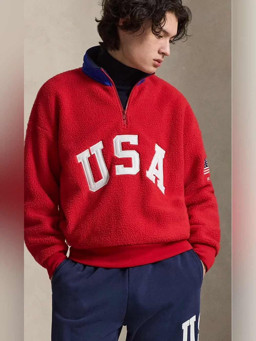 Polo Ralph Lauren Relaxed Fit Flag Fleece Pullover with USA Logo Unisex